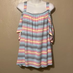 #40 Lane Bryant size 18/20 cold shoulder striped short sleeve top